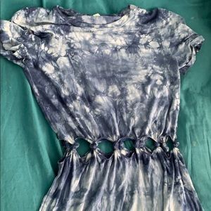 Blue tie dye print dress with cut outs